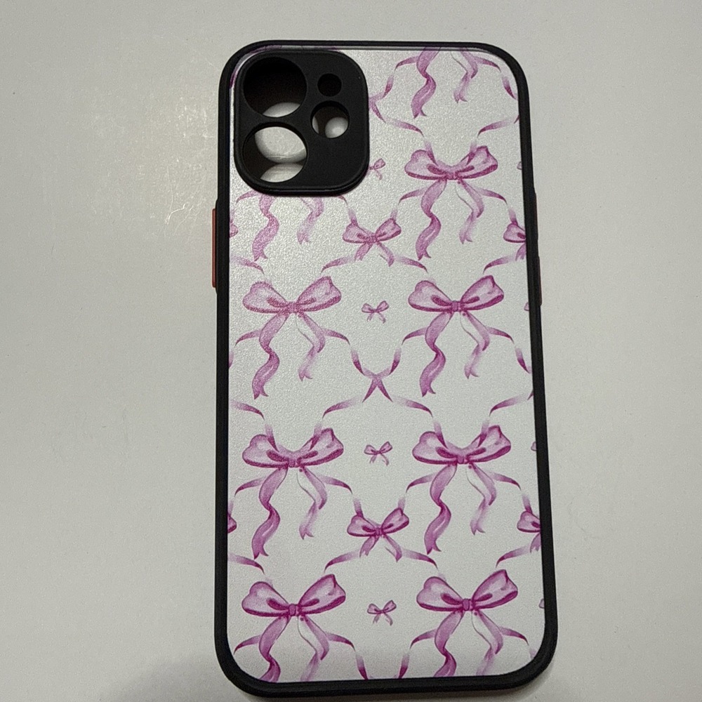 X0264-KELUOAS iPhone 12 Mini Case Pink Bows Ribbon Print White Black Bumper NEW